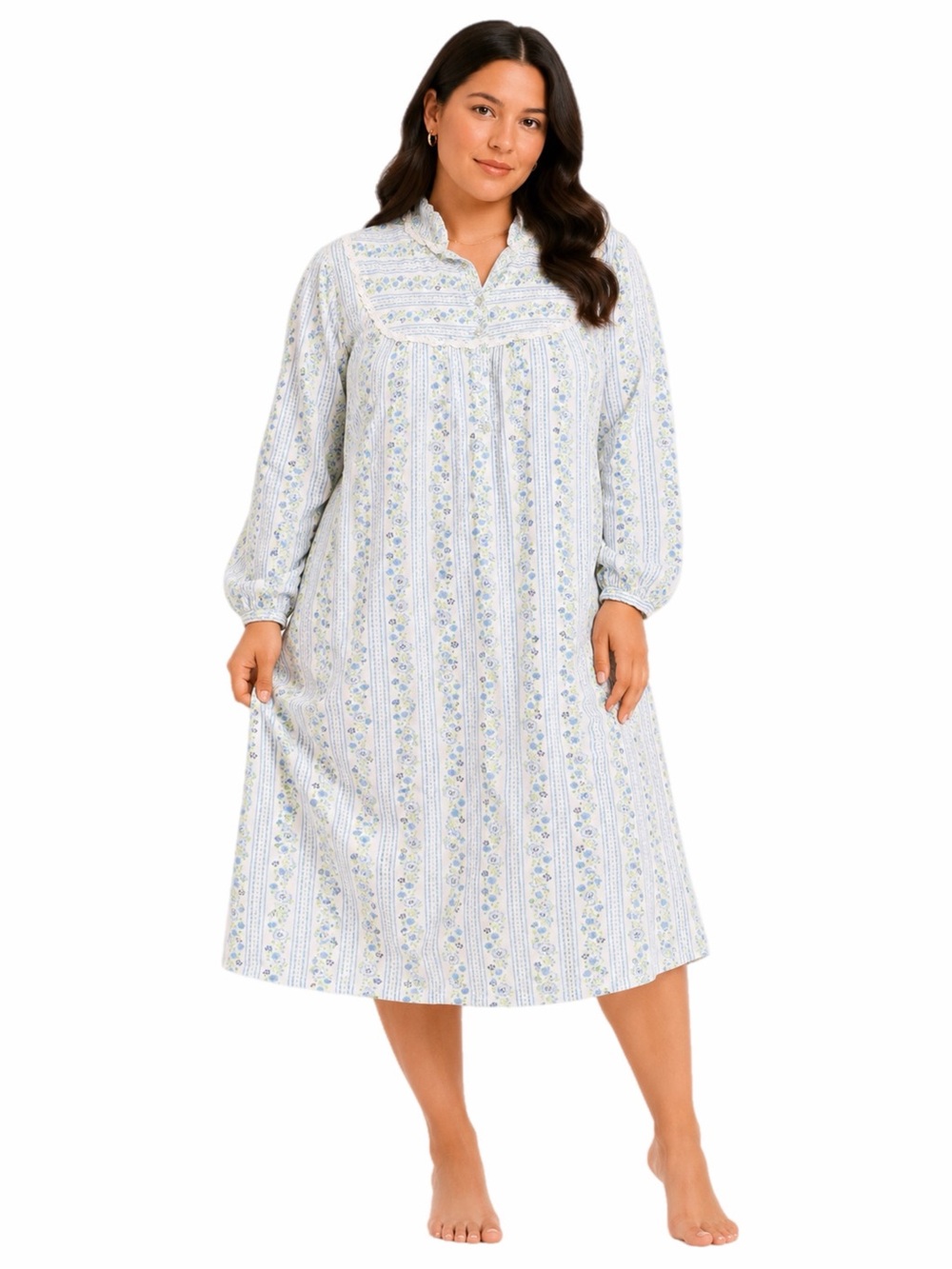50s/60s European Vintage Prairie Garden Floral Cotton Nightgown (White/Multi) XL